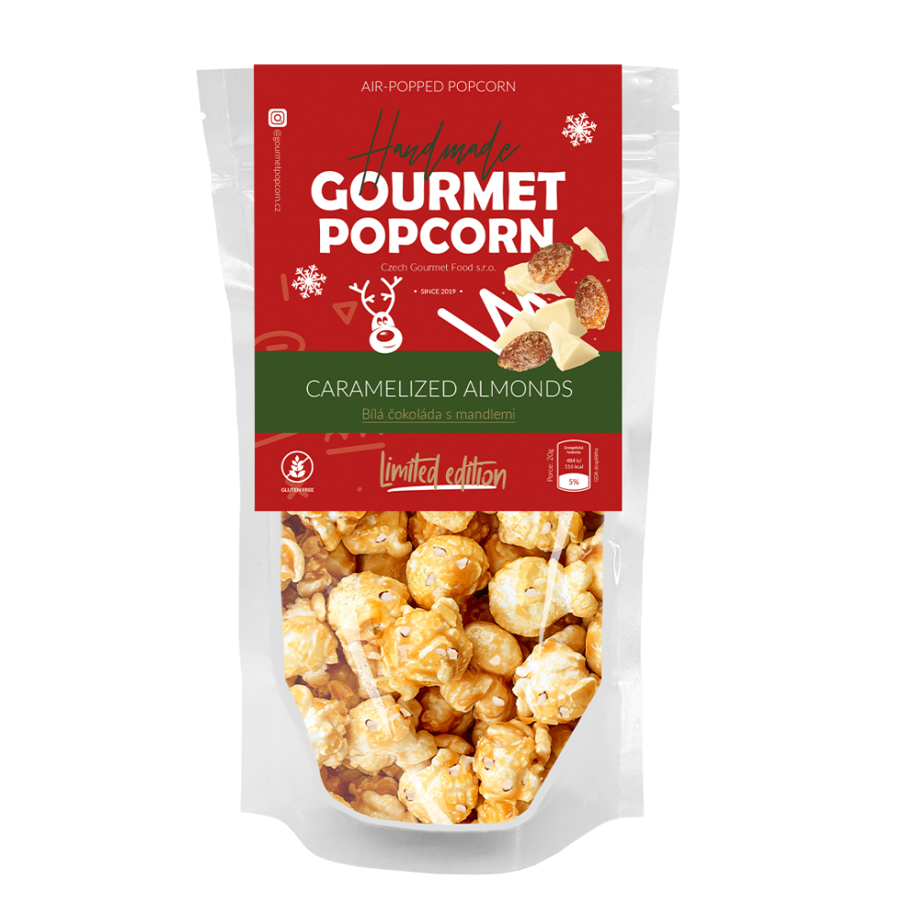 Vánoční popcorn bílá čocoláda s mandlemi Gourmet Popcorn